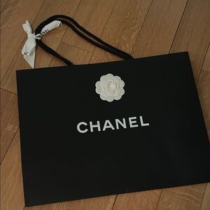 Chanel Black and White Floral Accent Gift Bag